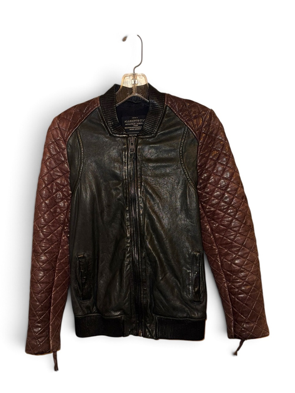 Allsaints Rixley Italian Leather bomber jacket quilted leather burgundy size 4